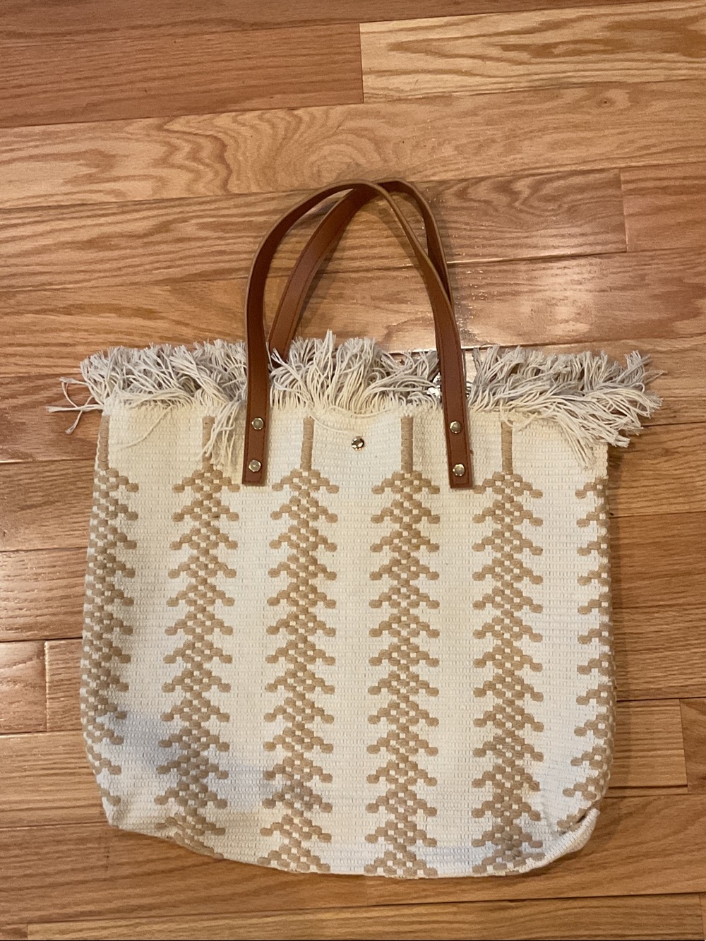 LULLA collection Beige Fringe Tote Bag Tan Handles NWOT beach vacation cottage